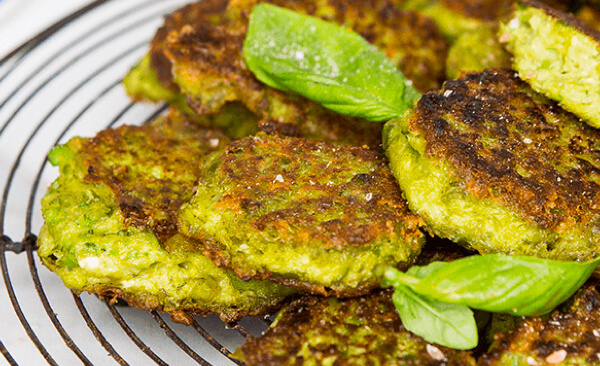 Cheesy Baby Pea and Basil Fritters with Carraway Yoghurt