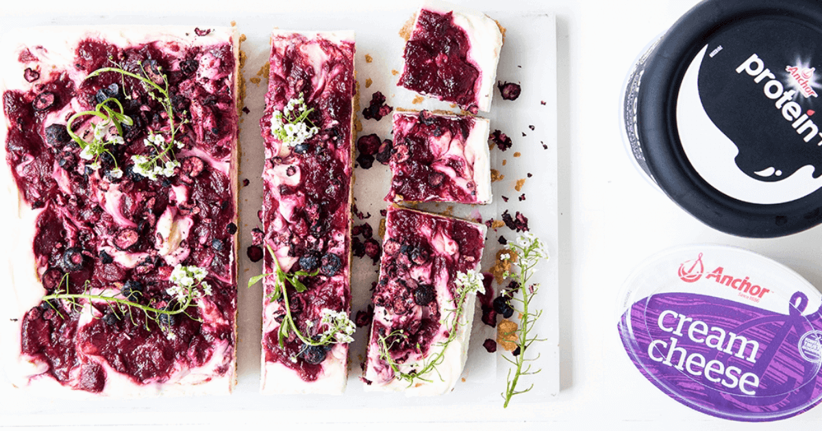 Dark Plum Swirl & Yoghurt Cheesecake Slice