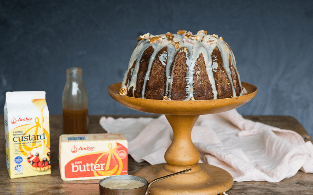 Sticky Toffee Ginger Bundt Cake with Eggnog Custard