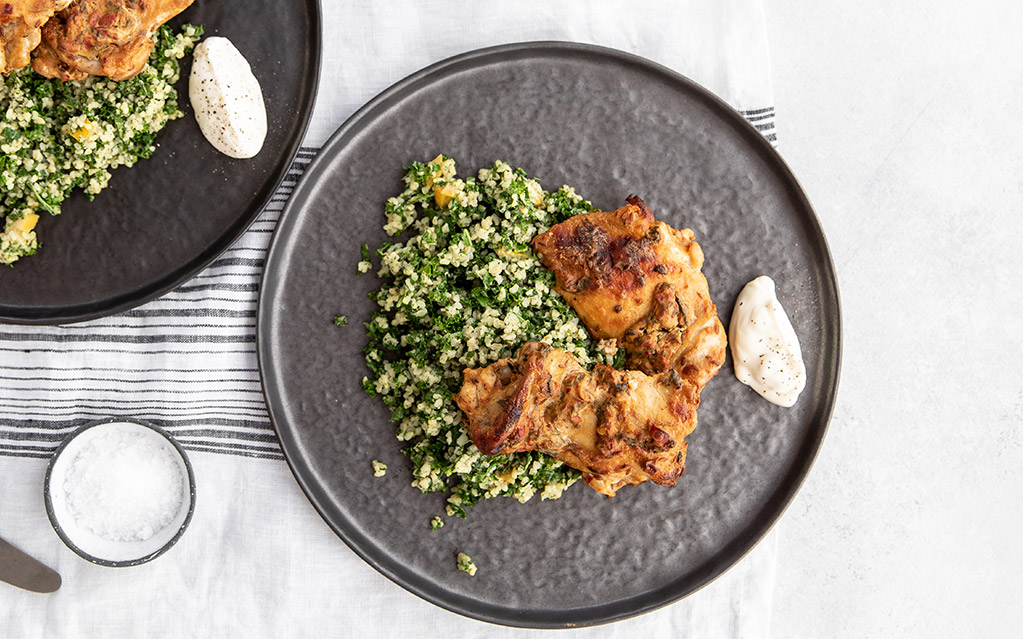 Harissa Chicken with Kale & Bulgur Wheat Salad