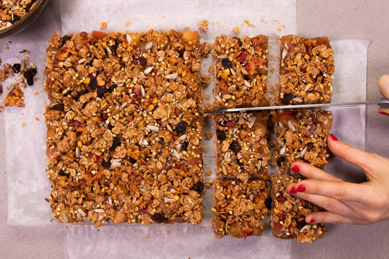 Apple & Rhubarb Granola Slice