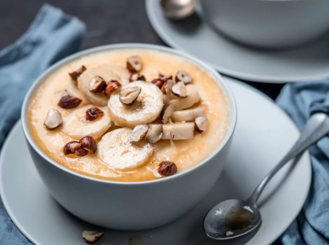 Cornmeal Porridge with Banana, Hazelnut and Burnt Honey Butter